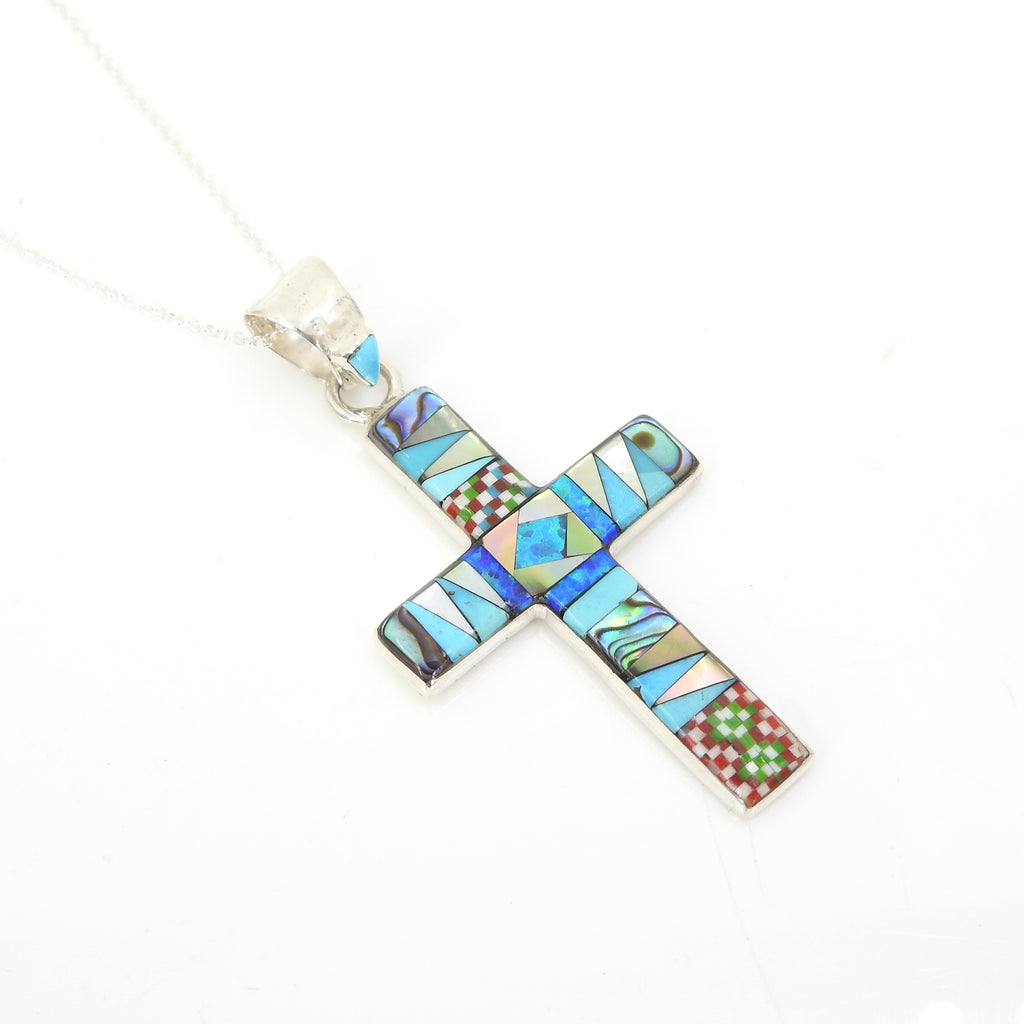 Sterling Silver Cross Inlay Pendant