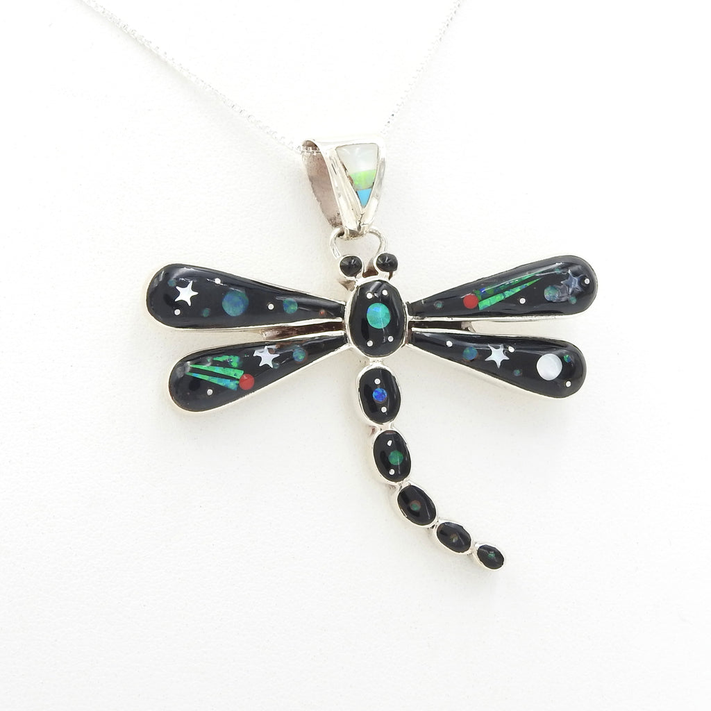 Sterling Silver Dragonfly Solar Inlay Pendant
