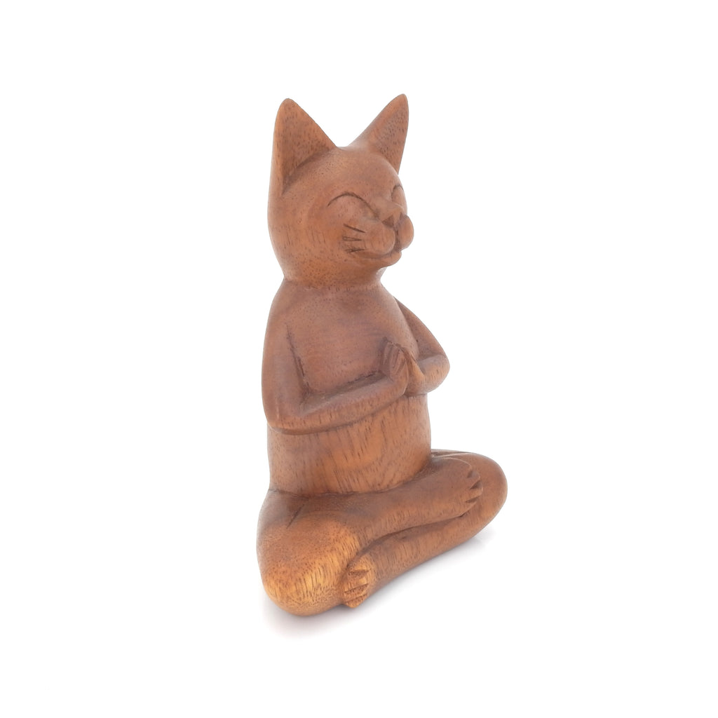 Carved Wood Cat Buddha