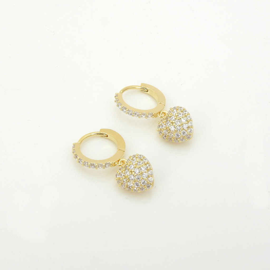 Heart Huggie CZ Hoop Earrings