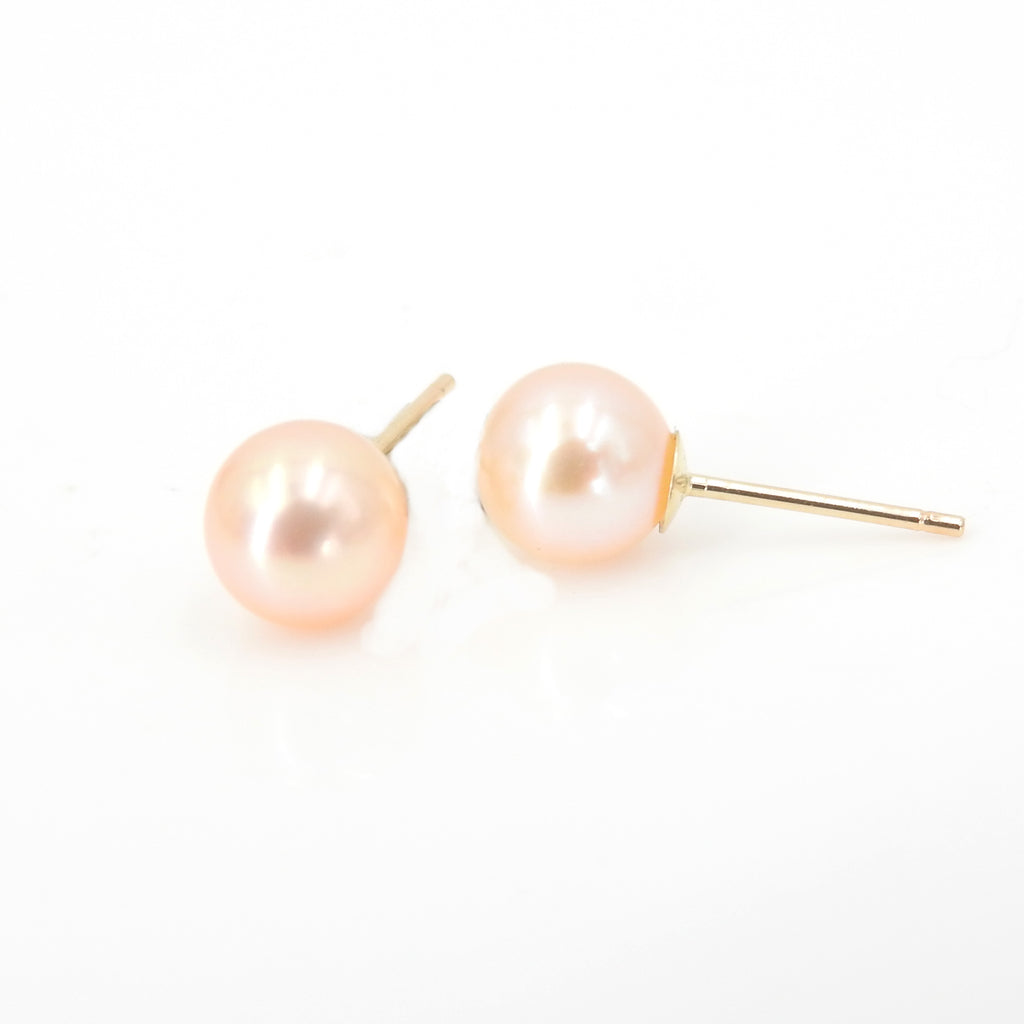14KT Yellow Gold 6MM Pink Freshwater Pearl Stud Earrings