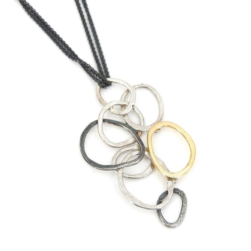 Sterling Silver Three Tone Abstract Necklace