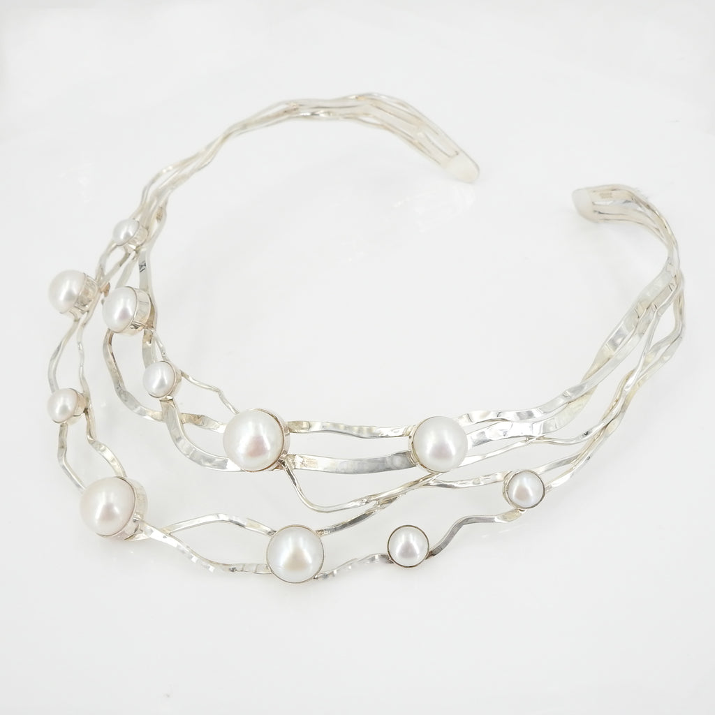 Sterling Silver & Pearl Collar Necklace