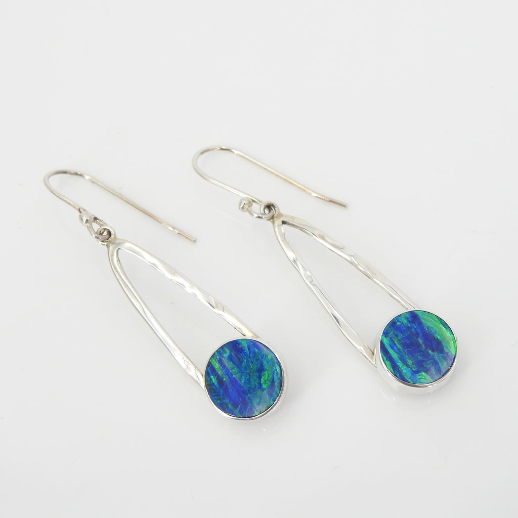 Sterling Silver Created Opal Dangle Earring
