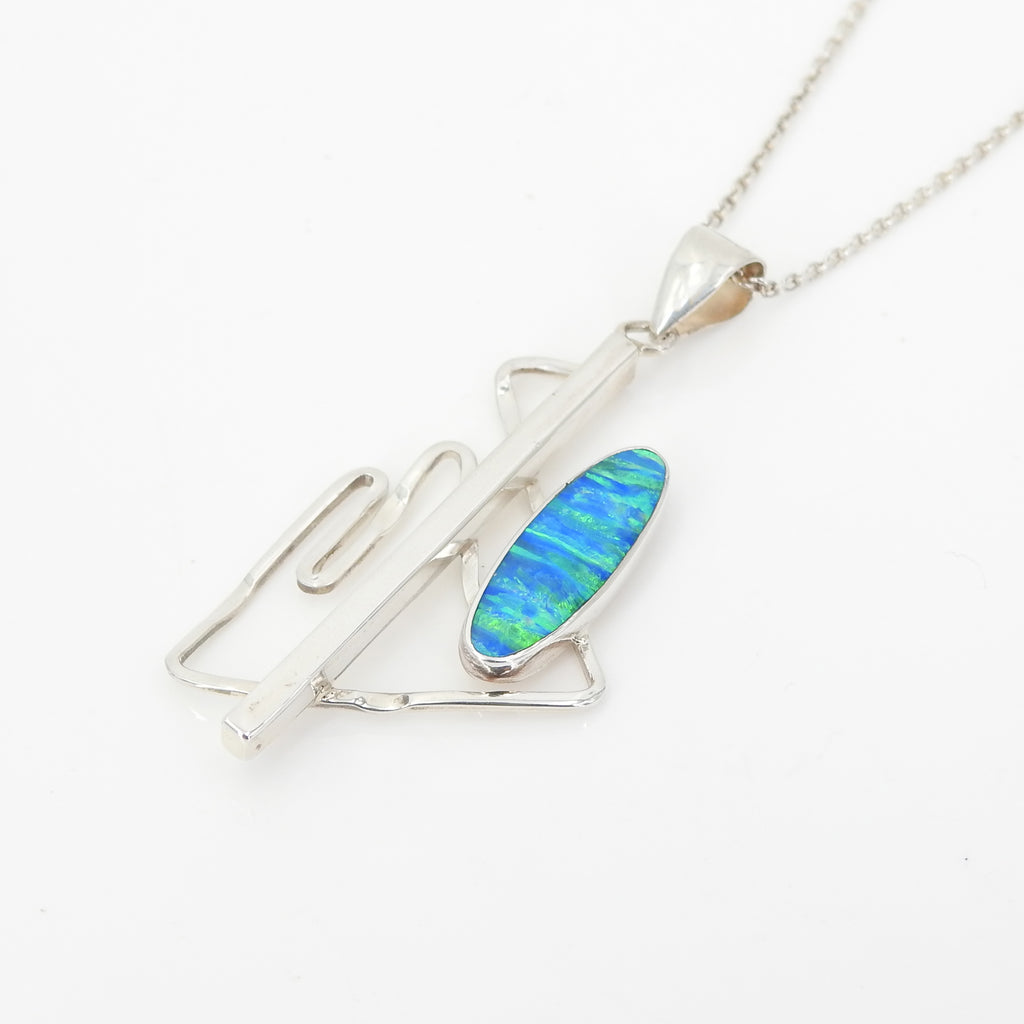 S/S Lab Created Opal Pendant