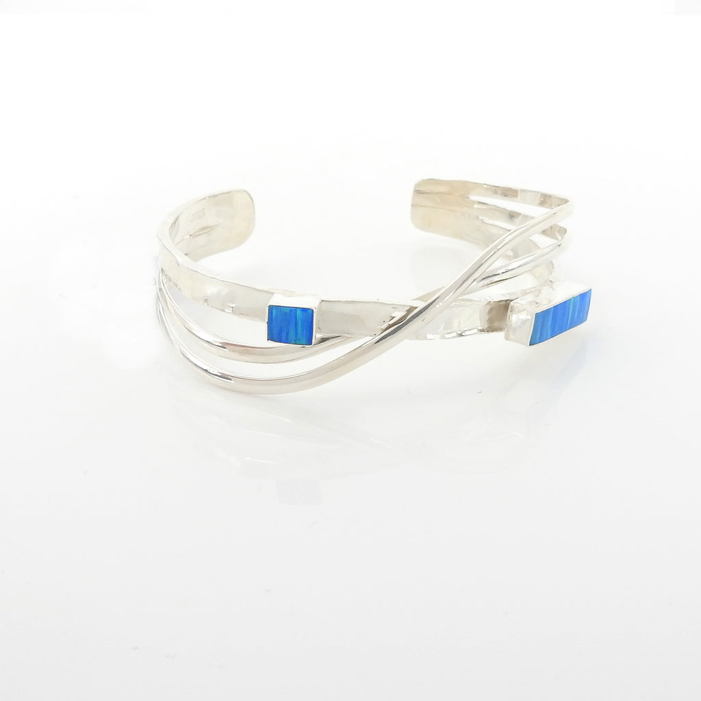 Streling Silver Created Opal Cuff Bracelet