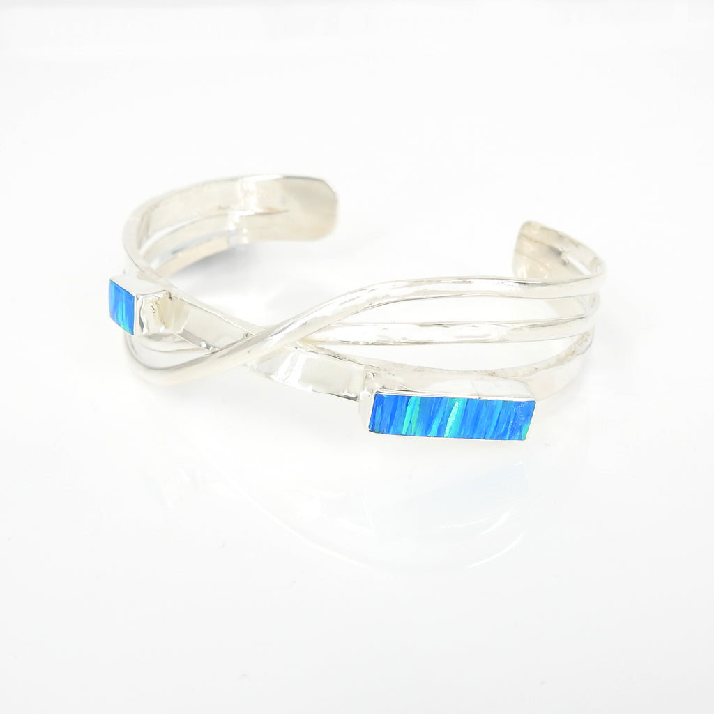 Streling Silver Created Opal Cuff Bracelet