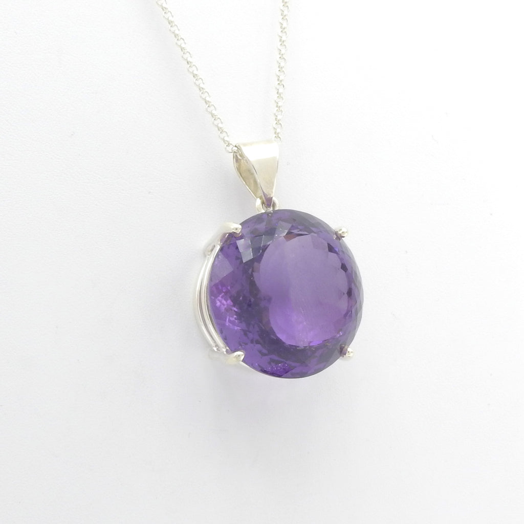 Sterling Silver Faceted Round Amethyst Pendant