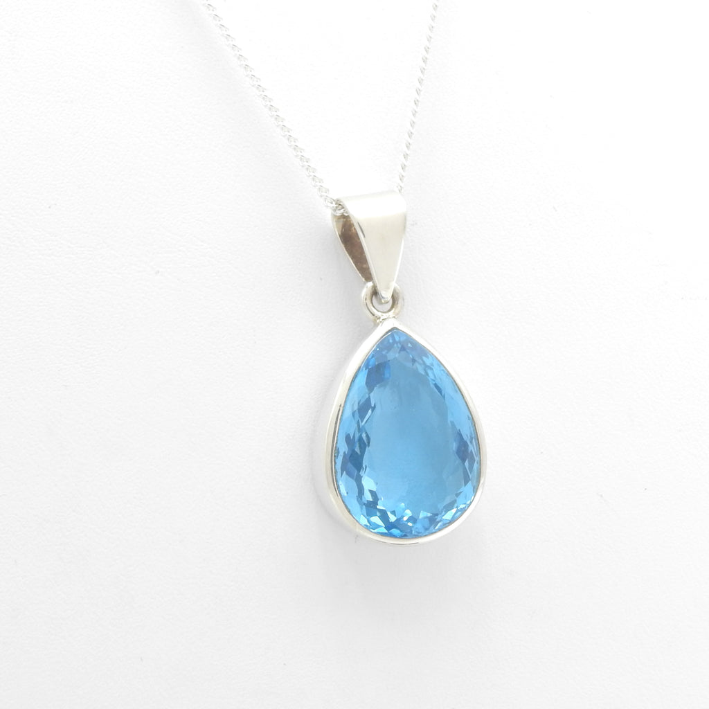 Sterling Silver Faceted Blue Topaz Pendant