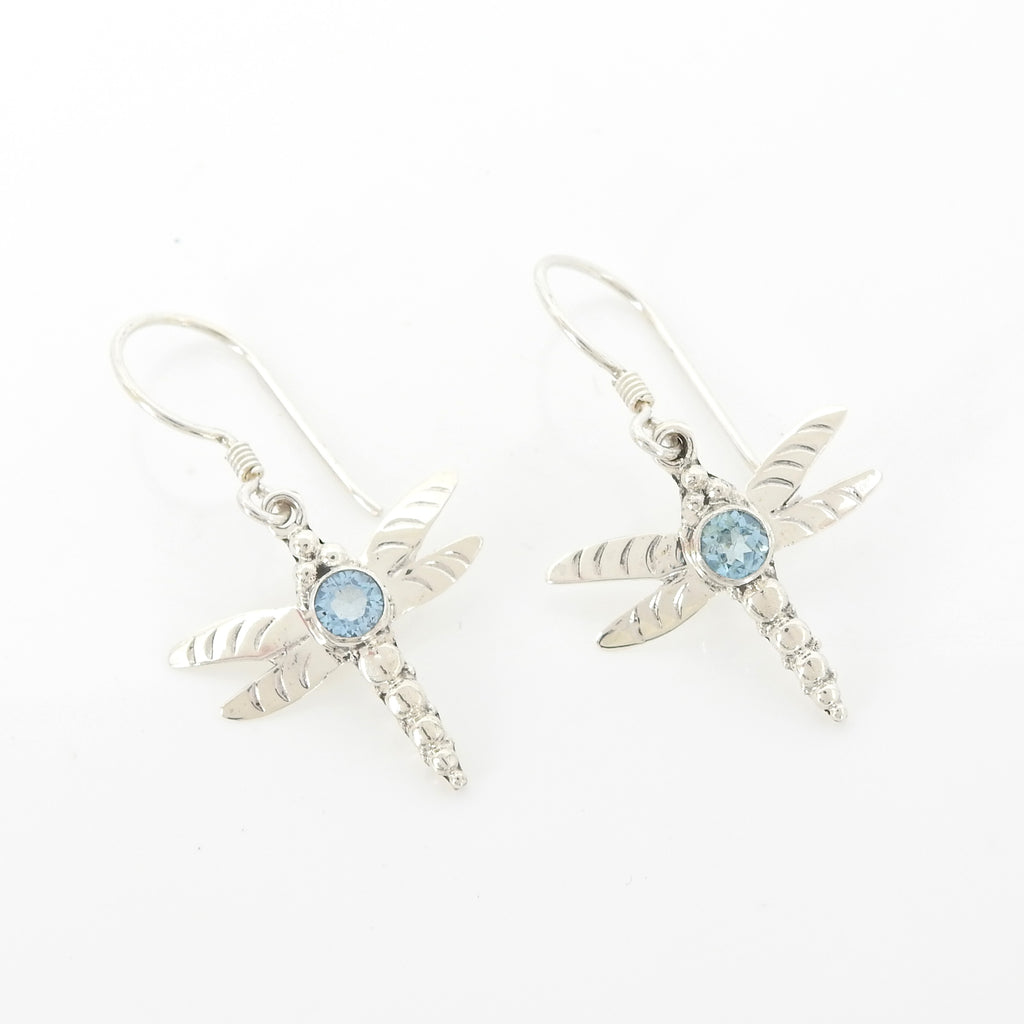 Sterling Silver Blue Topaz Dragonfly Earrings
