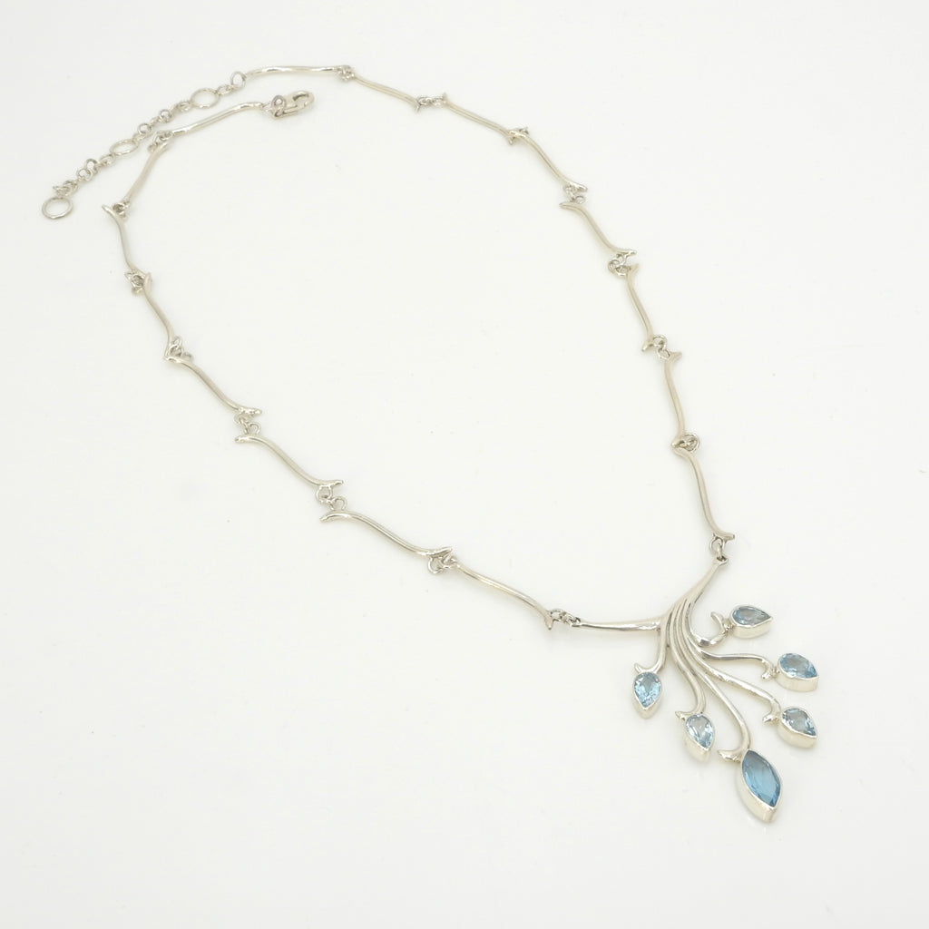 Sterling Silver Blue Topaz Branch Necklace