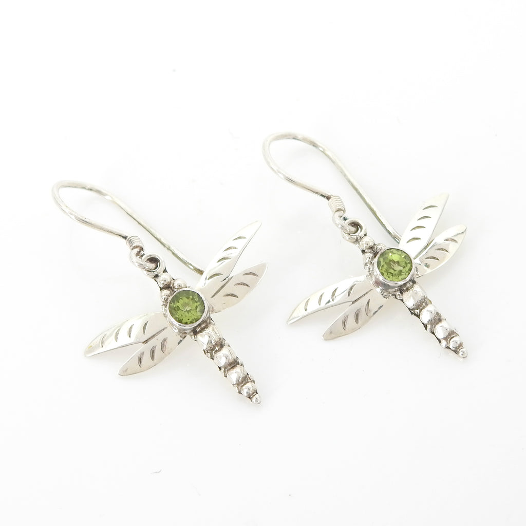 Sterling Silver Dragonfly & Peridot Earrings