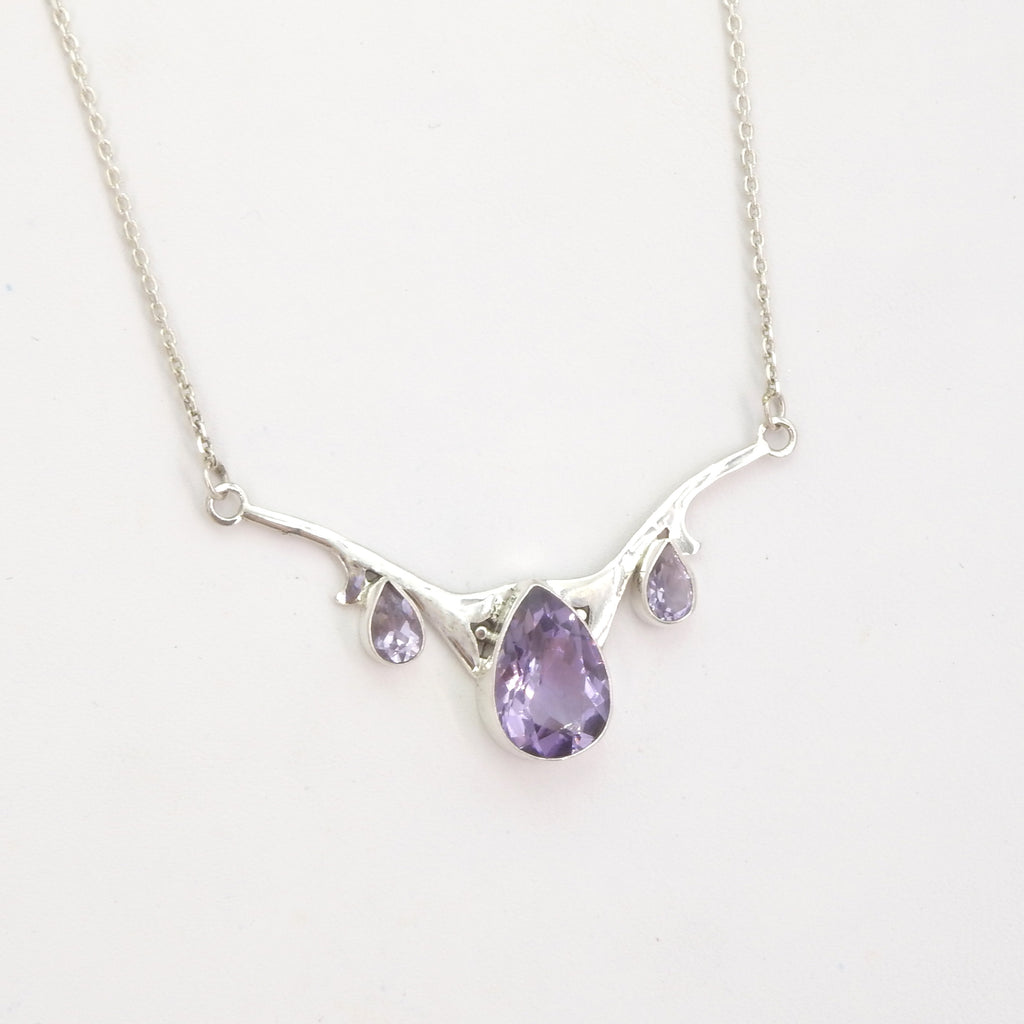 Sterling Silver Blue Topaz or Amethyst Necklace