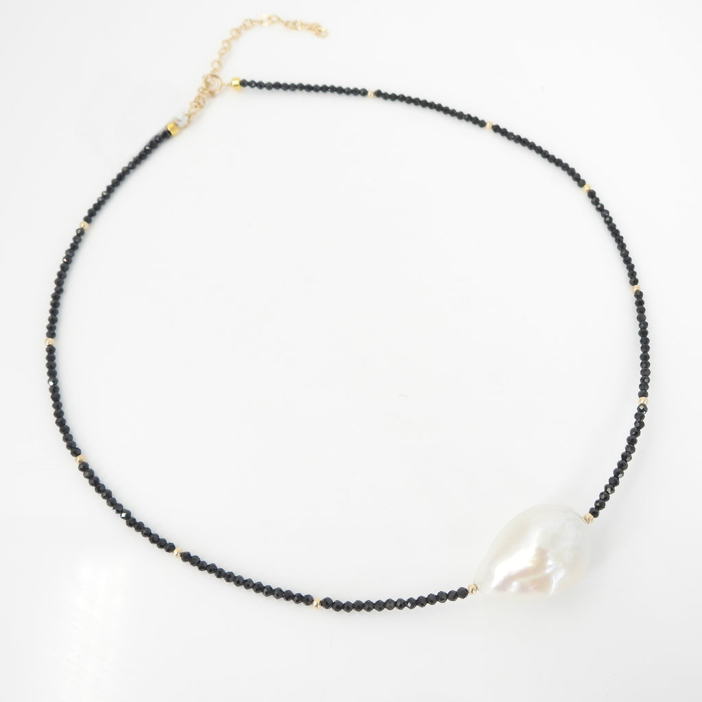14KT Baroque Pearl & Black Spinel Necklace