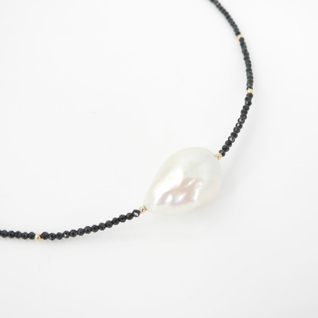 14KT Baroque Pearl & Black Spinel Necklace