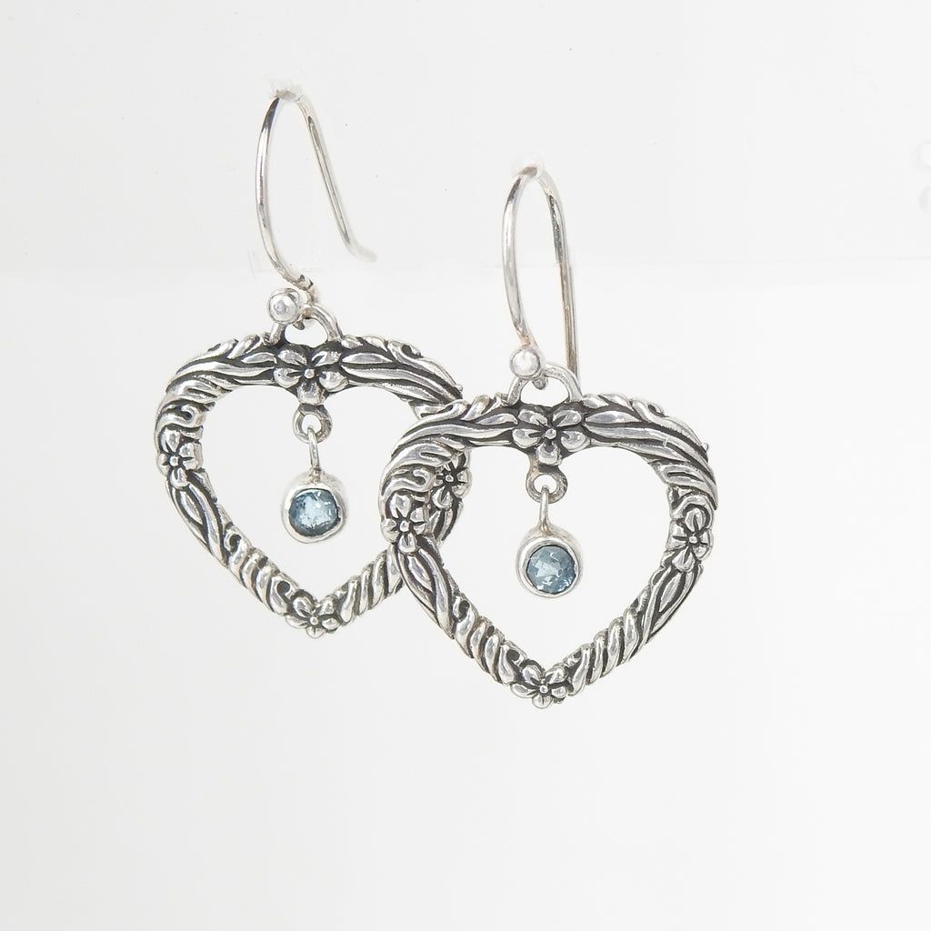 Sterling Silver Heart w/ Blue Topaz Center Earring