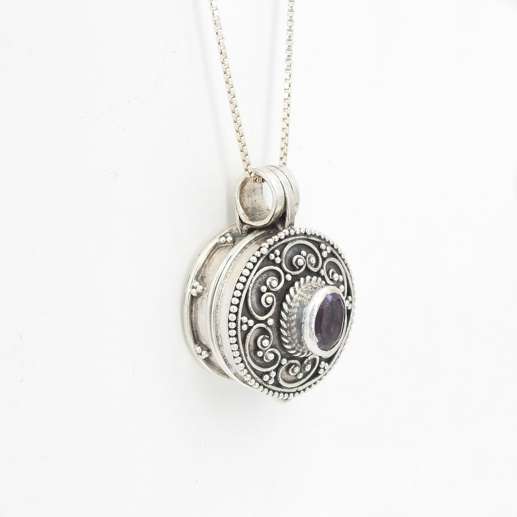 Sterling Silver Locket Pendant With Amethyst