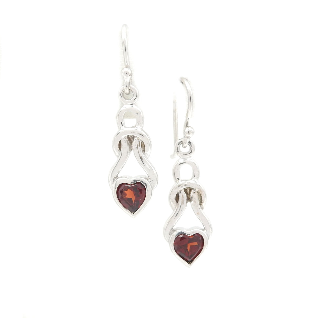 Sterling Silver Knot & Garnet Heart Earrings